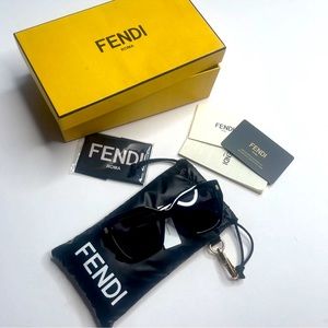 Authentic FENDI FE40017I 01W Shiny Black Blue Lens Sunglasses - 54 mm (2-6)